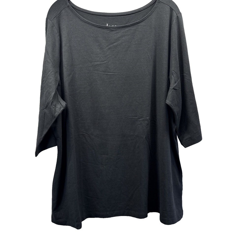 Denim & Co Women's Top Size 1X Plus Solid Black 3/4 Sleeve Cotton Blend Pullover